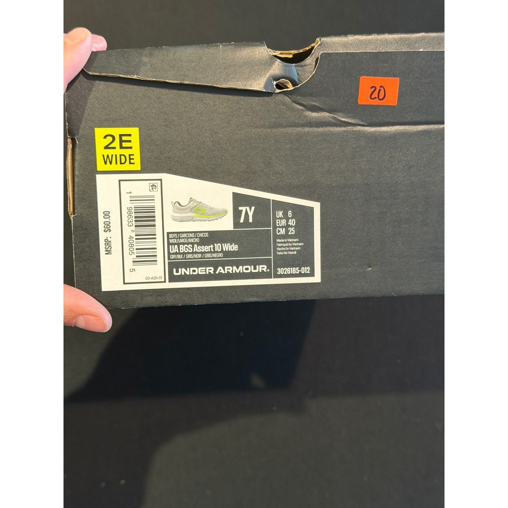 Under Armour BGS Assert 10 Wide Boys Running Shoes Grey Neon 3026185-012 7Y